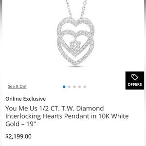 1/2 CT TW Diamond Interlocking Hearts Pendant 10K White Gold You Me US